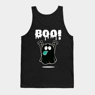 Adorable Ghost with a Playful 'BOO': Halloween Cuteness Unleashed! Tank Top